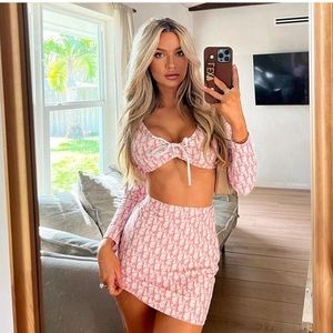 Stylish Pink Mini Skirt and top